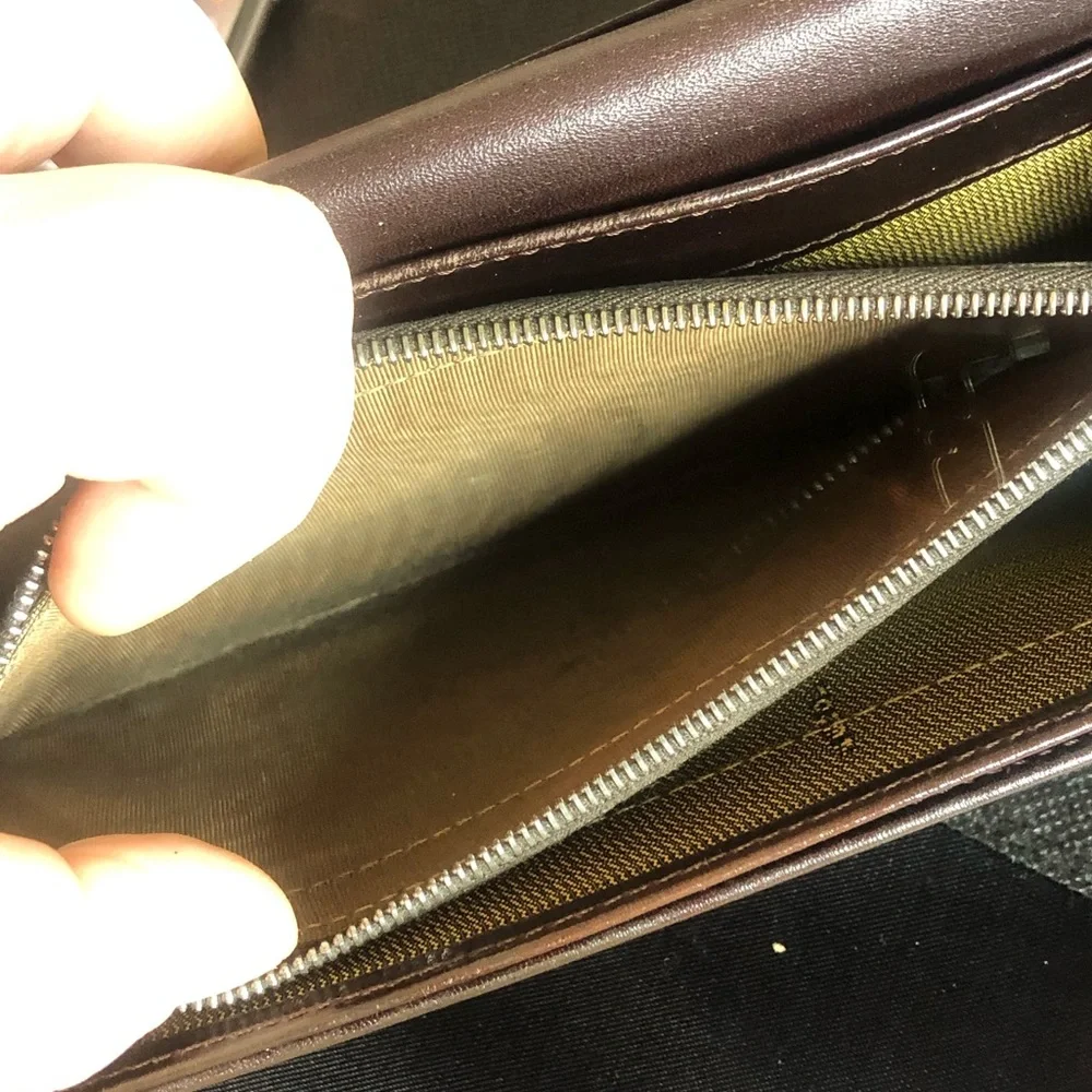 FENDI Zucca Navy Canvas and Brown Leather Snap Bifold Wallet